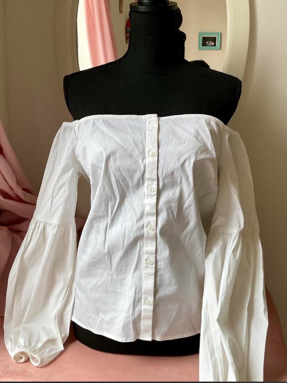 Express White Off-Shoulder Button-Front Blouse